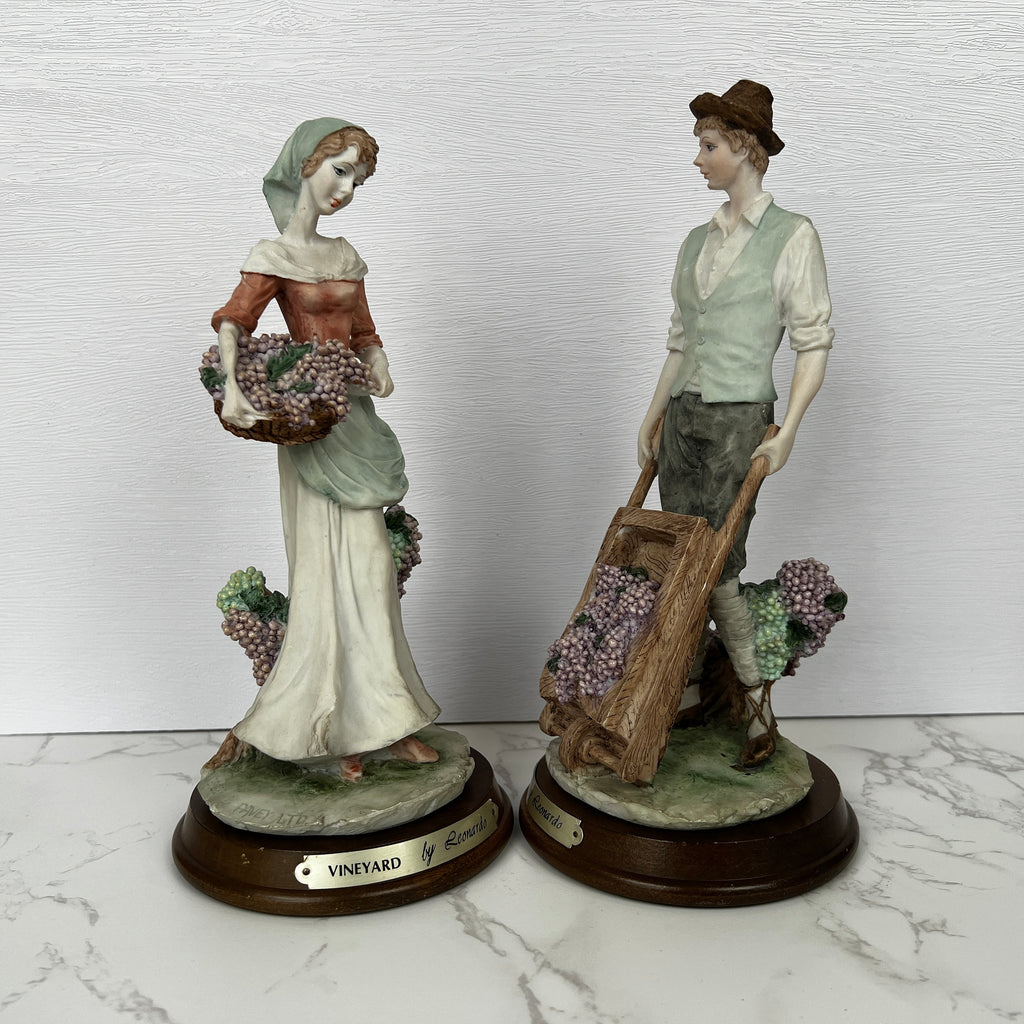 Leonardo Vineyard Pickers Figurines, Man and Woman Resin Statues