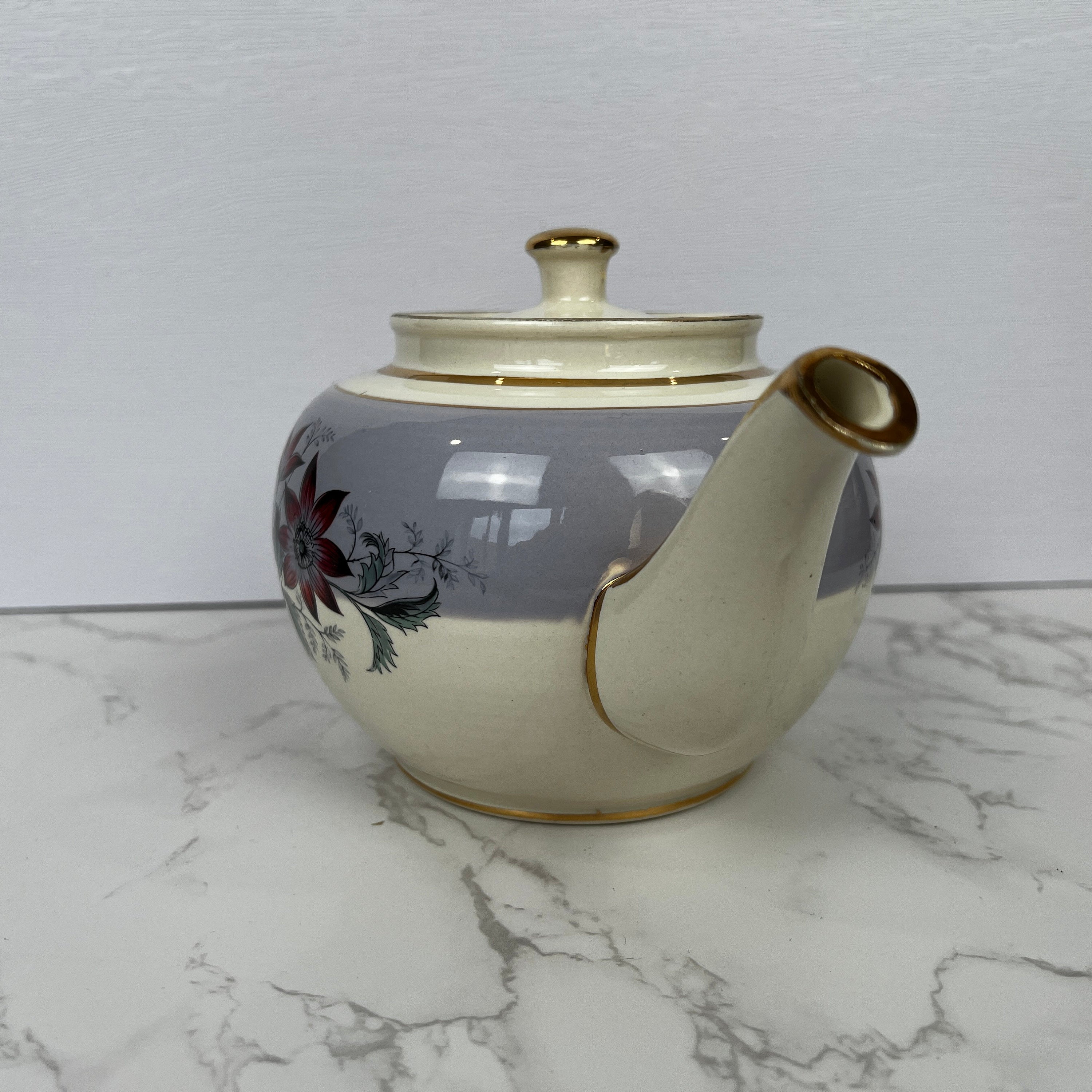 Vintage Sadler Teapot, Floral Lilac and Gold, Made in England