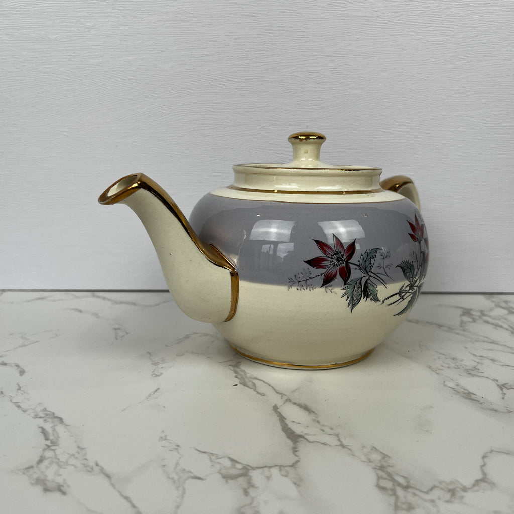 Vintage Sadler Teapot, Floral Lilac and Gold, Made in England