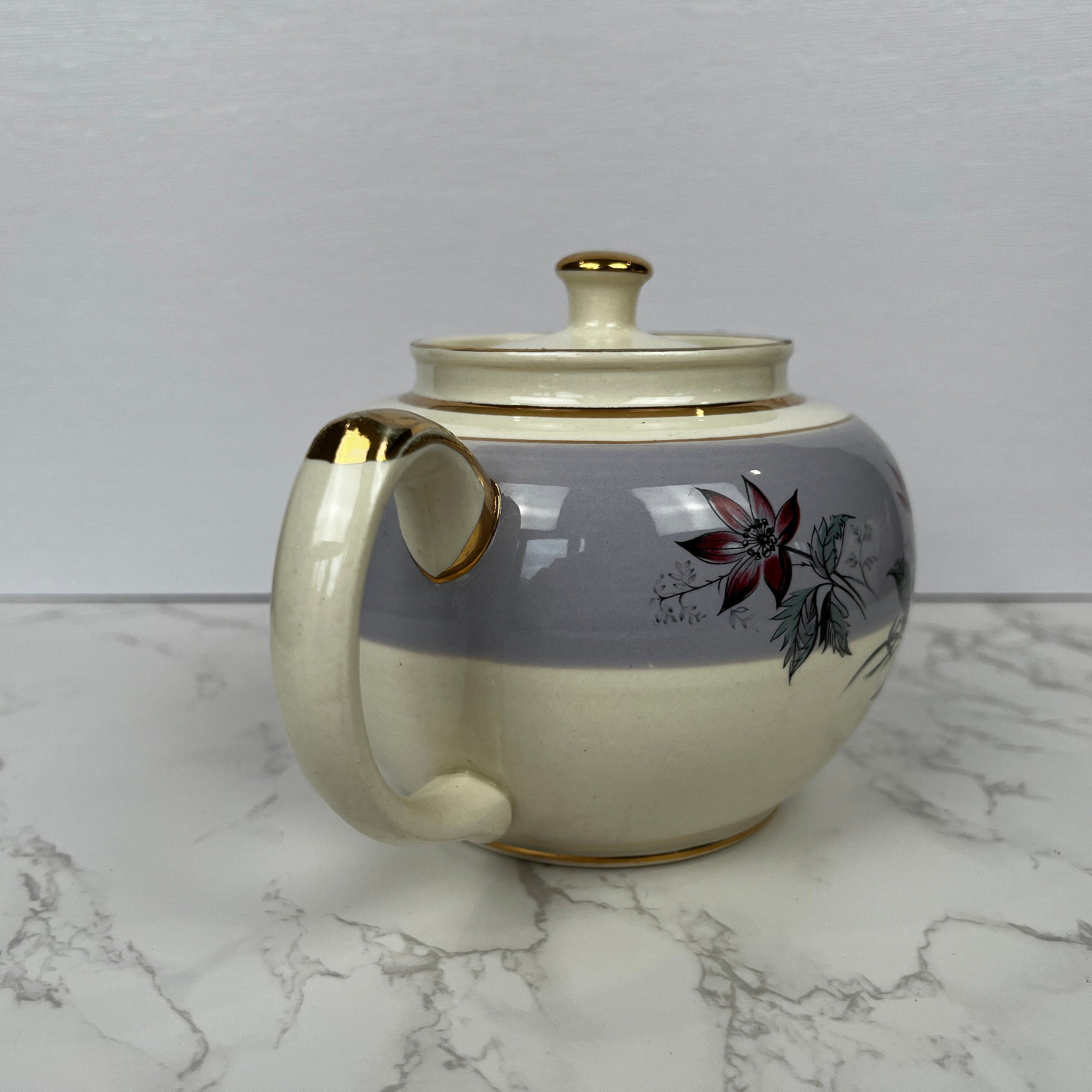 Vintage Sadler Teapot, Floral Lilac and Gold, Made in England