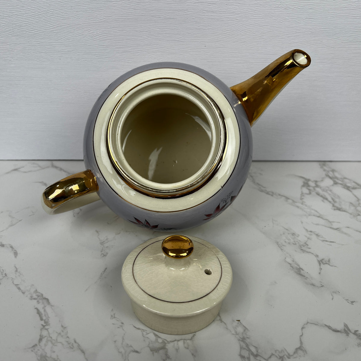 Vintage Sadler Teapot, Floral Lilac and Gold, Made in England