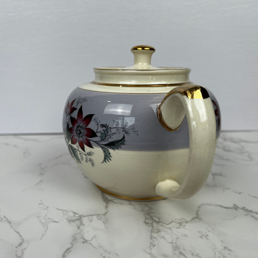 Vintage Sadler Teapot, Floral Lilac and Gold, Made in England
