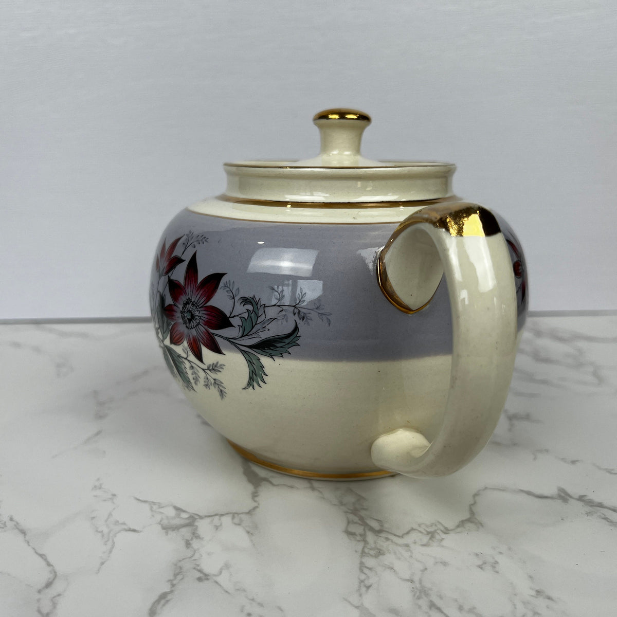 Vintage Sadler Teapot, Floral Lilac and Gold, Made in England