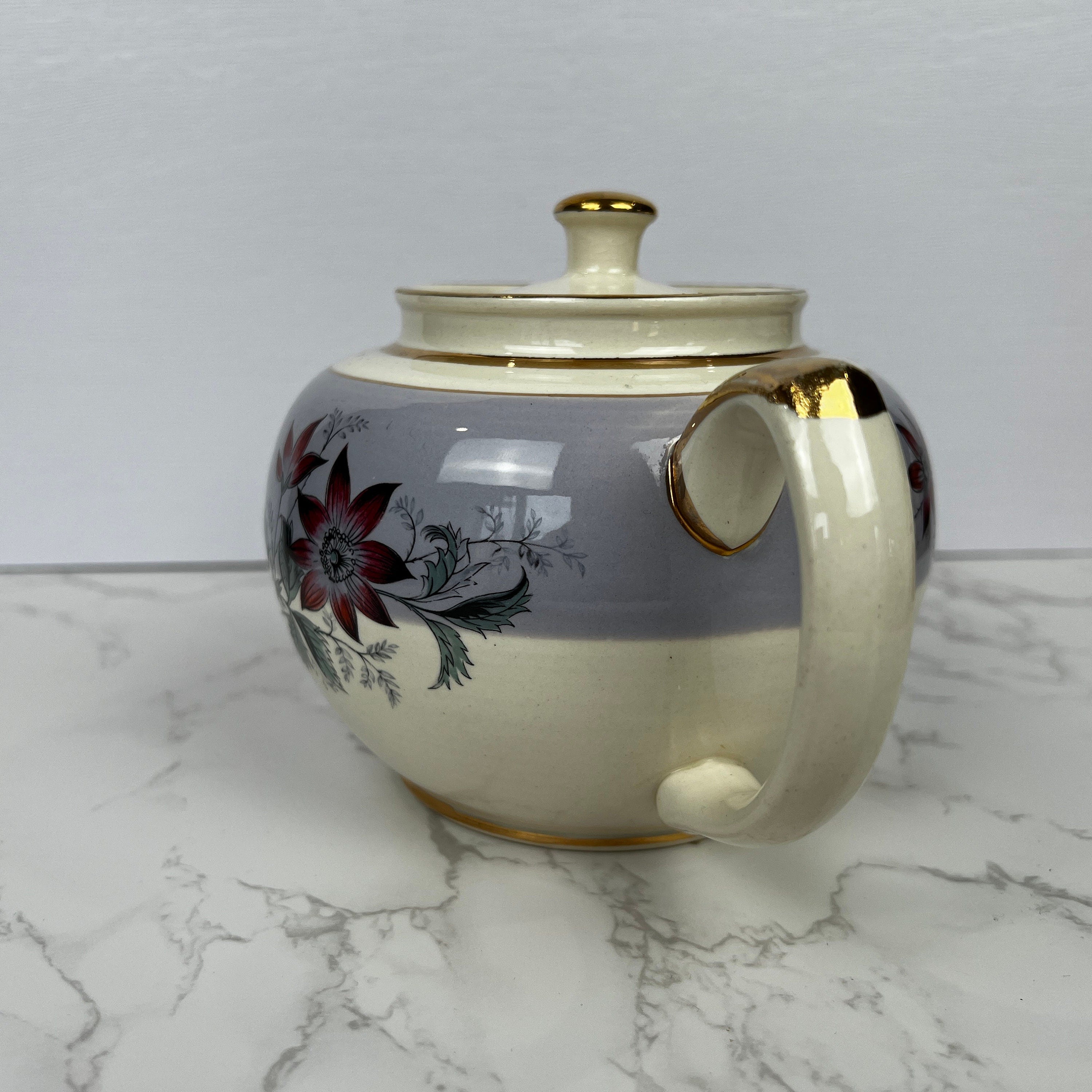 Vintage Sadler Teapot, Floral Lilac and Gold, Made in England