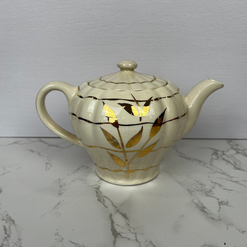 Vintage Sudlows Burslem Rita Teapot, Golden Floral Cream