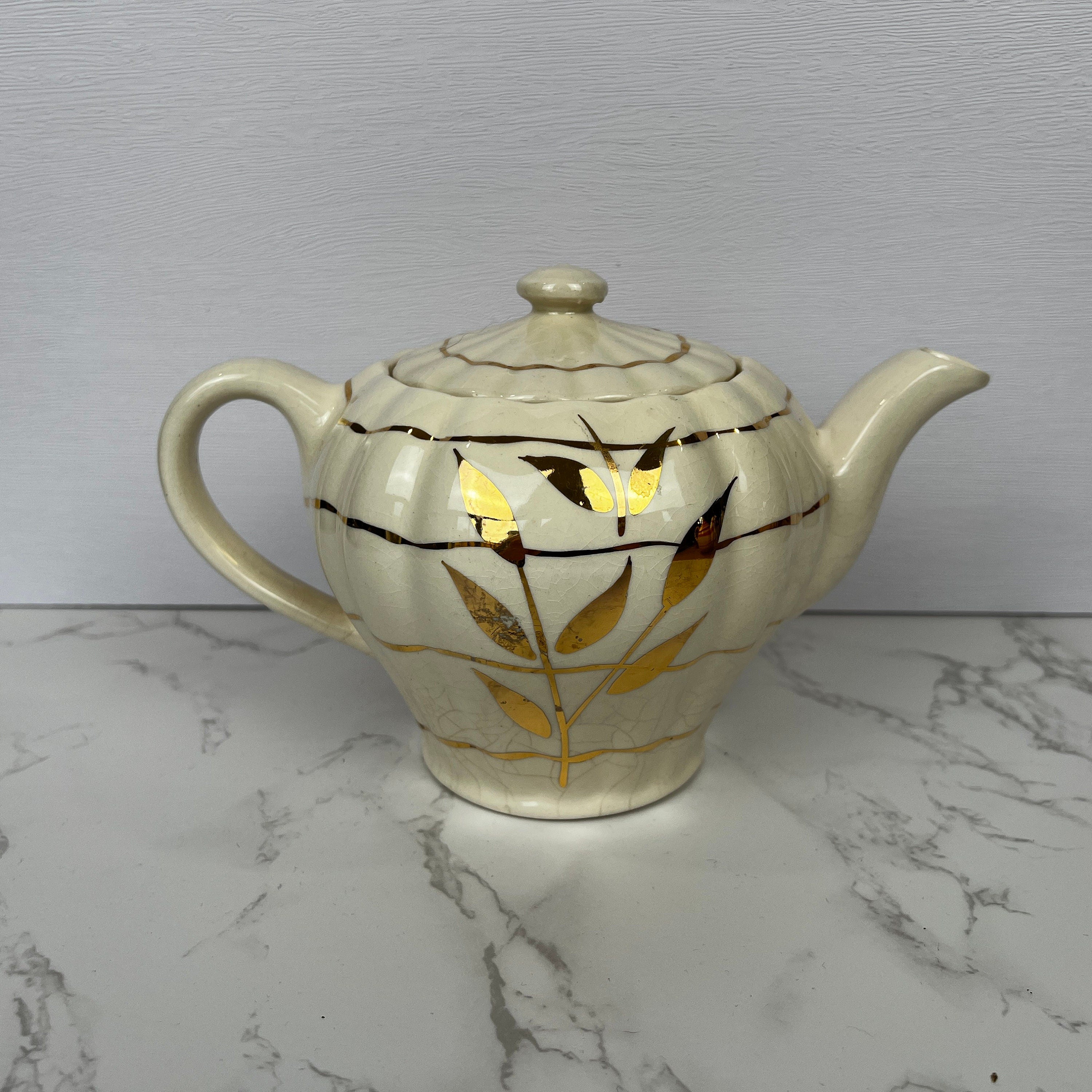 Vintage Sudlows Burslem Rita Teapot, Golden Floral Cream