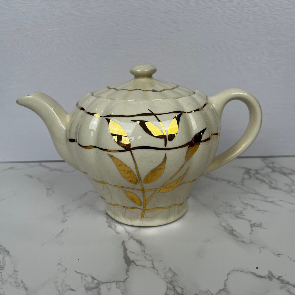 Vintage Sudlows Burslem Rita Teapot, Golden Floral Cream