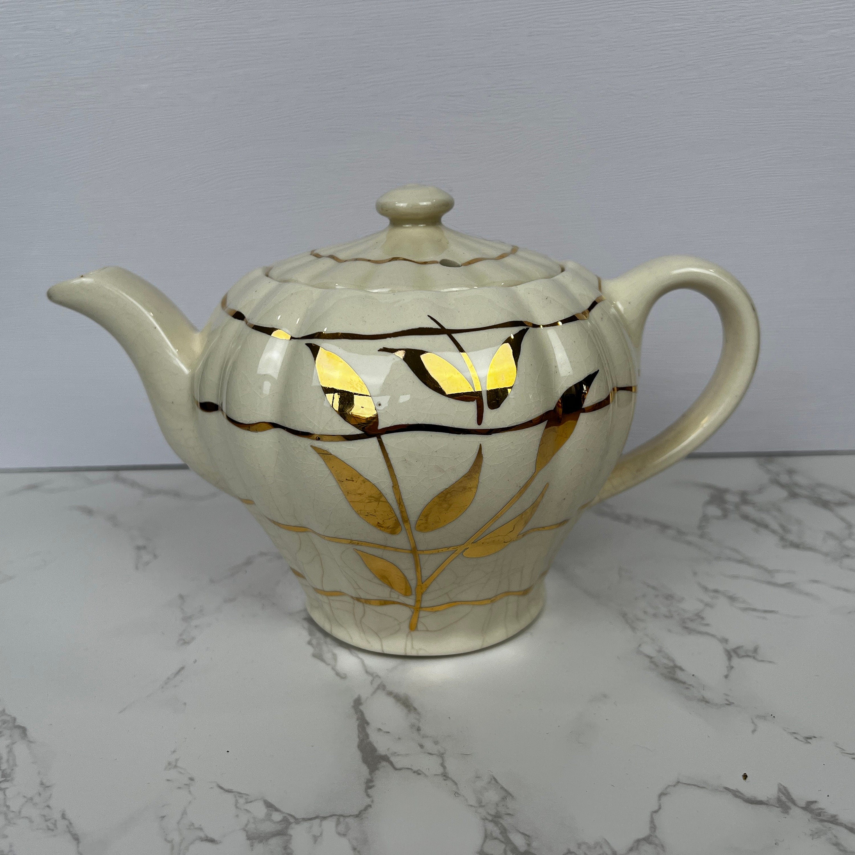 Vintage Sudlows Burslem Rita Teapot, Golden Floral Cream