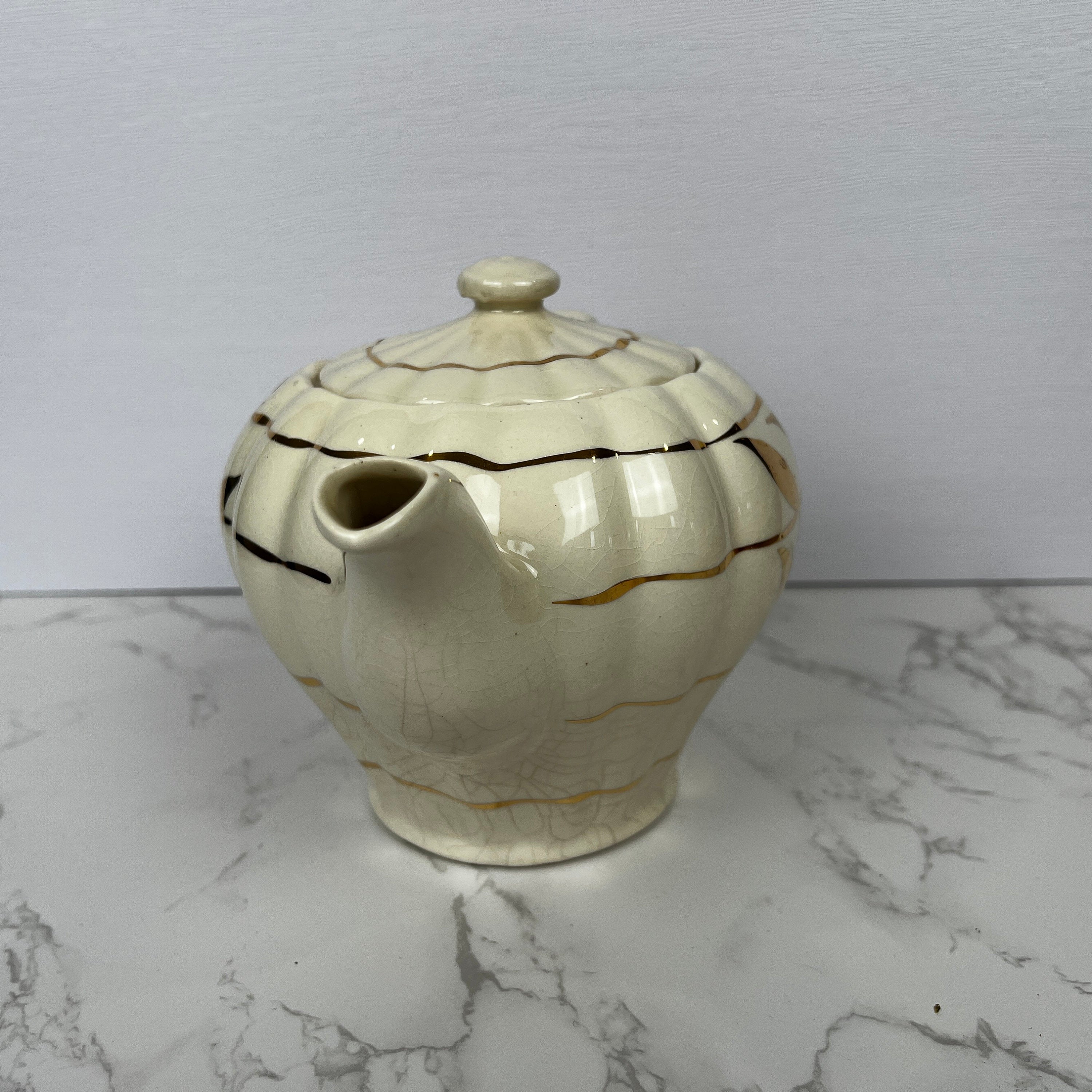 Vintage Sudlows Burslem Rita Teapot, Golden Floral Cream