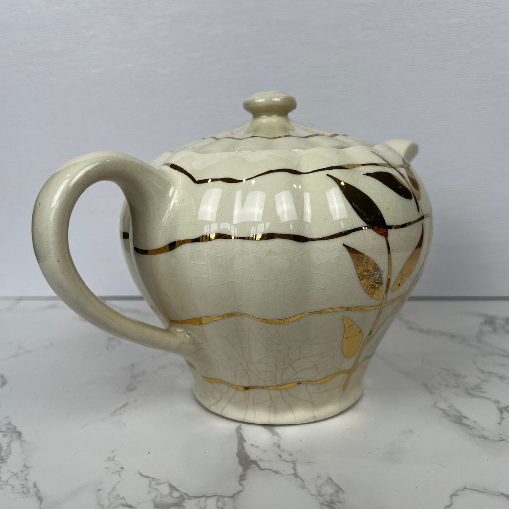 Vintage Sudlows Burslem Rita Teapot, Golden Floral Cream