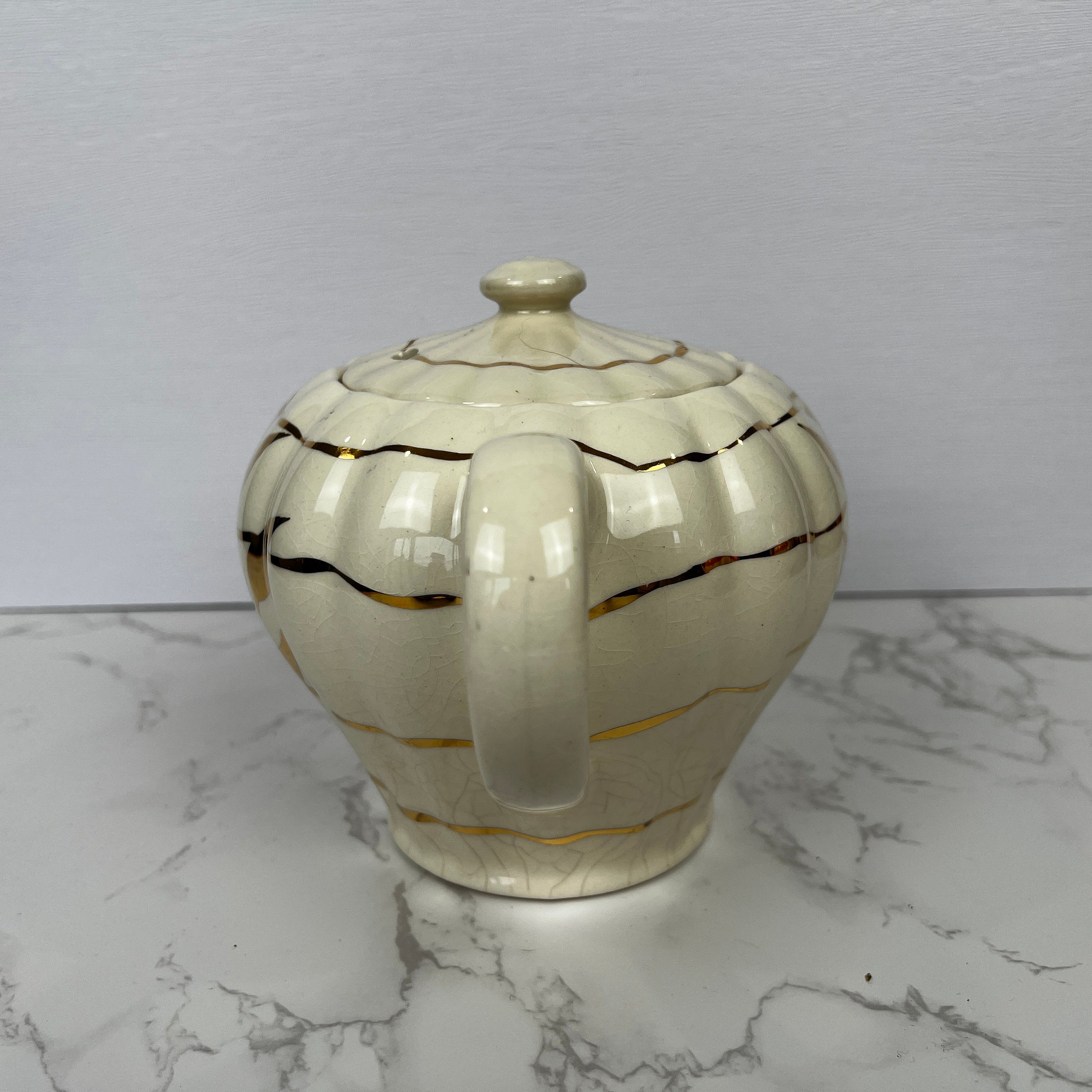Vintage Sudlows Burslem Rita Teapot, Golden Floral Cream