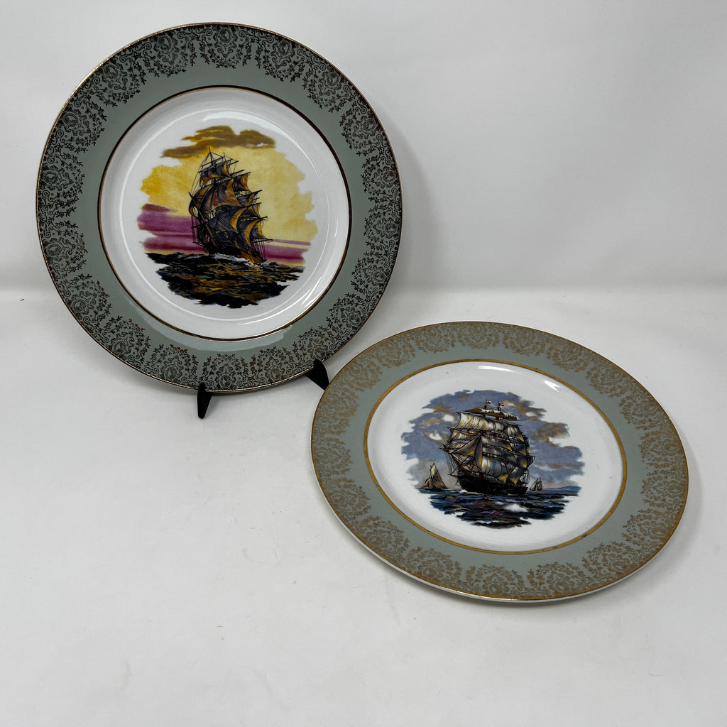 Vintage Grindley Ship Plate, Staffordshire Ironstone, Gold Trim