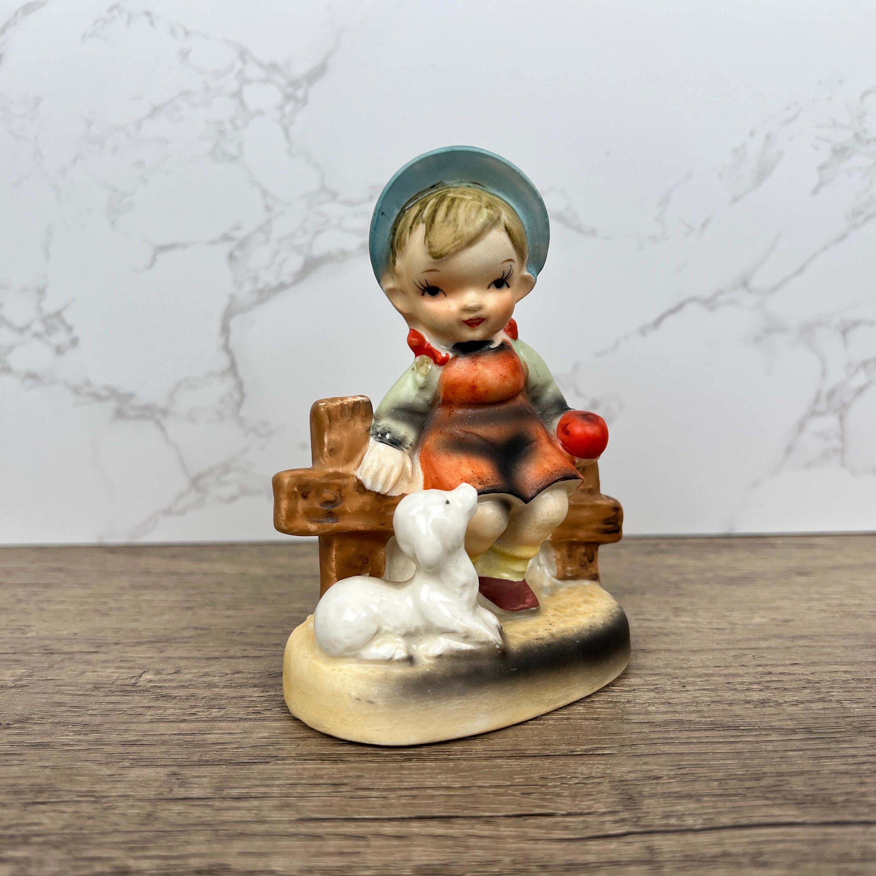 Vintage Hummel Style Girl with Dog Porcelain Figurine