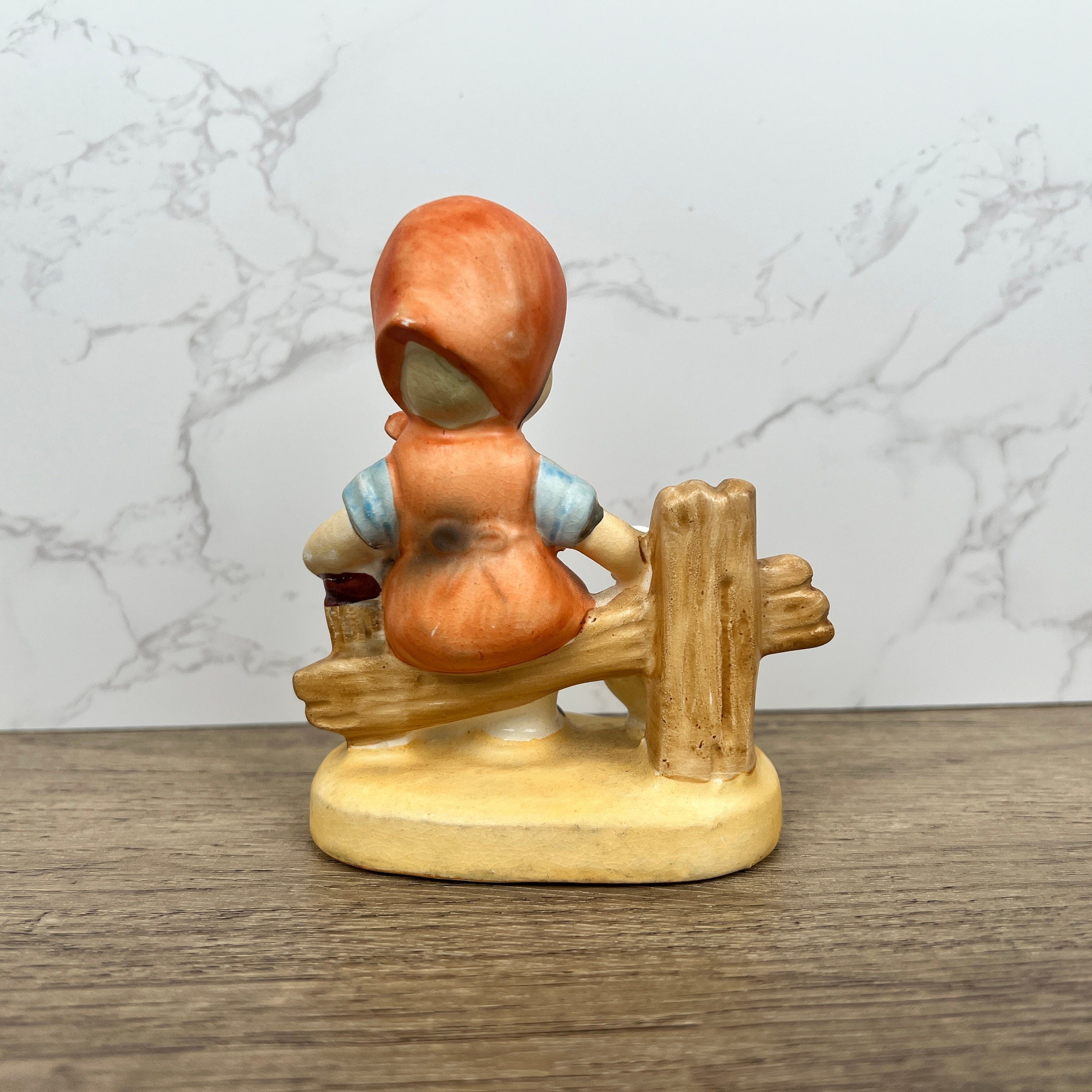 Hummel Style Girl Feeding Duck Figurine, Hand Painted Porcelain Decor