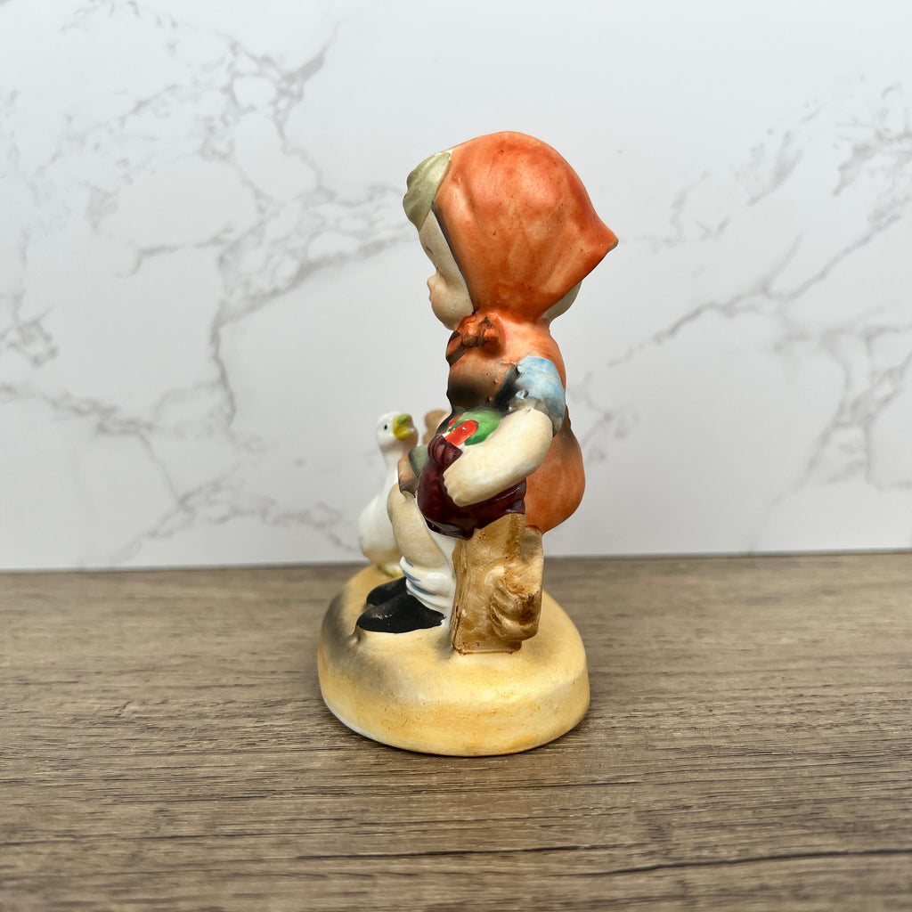 Hummel Style Girl Feeding Duck Figurine, Hand Painted Porcelain Decor