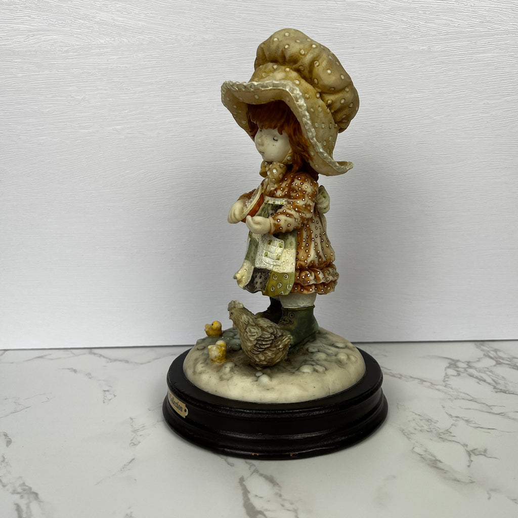 Vintage Anri Style Resin Figurine, Girl Feeding Chickens, The Bond Street Collection