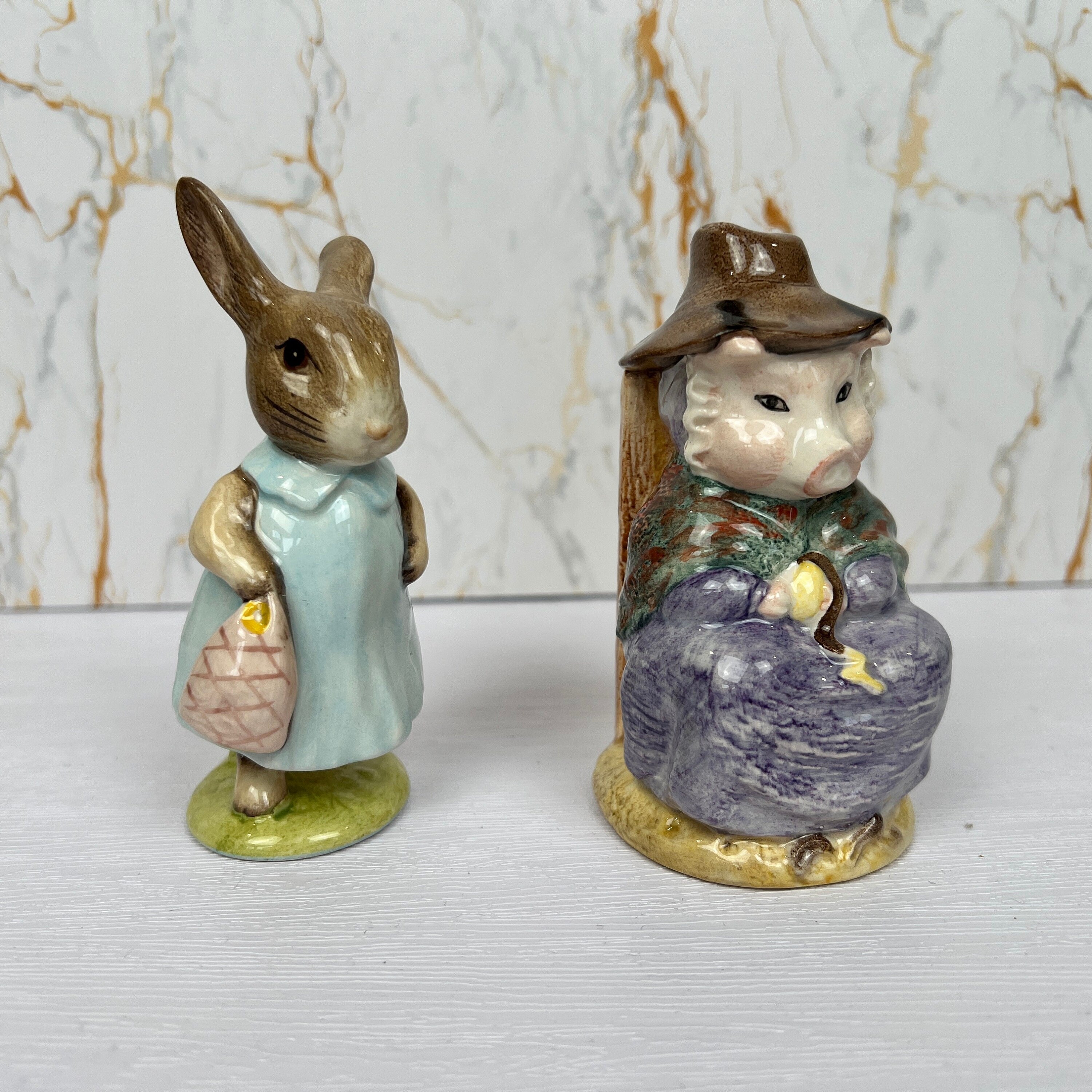 Beatrix Potter Figurines - Mrs. Flopsy Bunny & Pig, Royal Doulton Beswick
