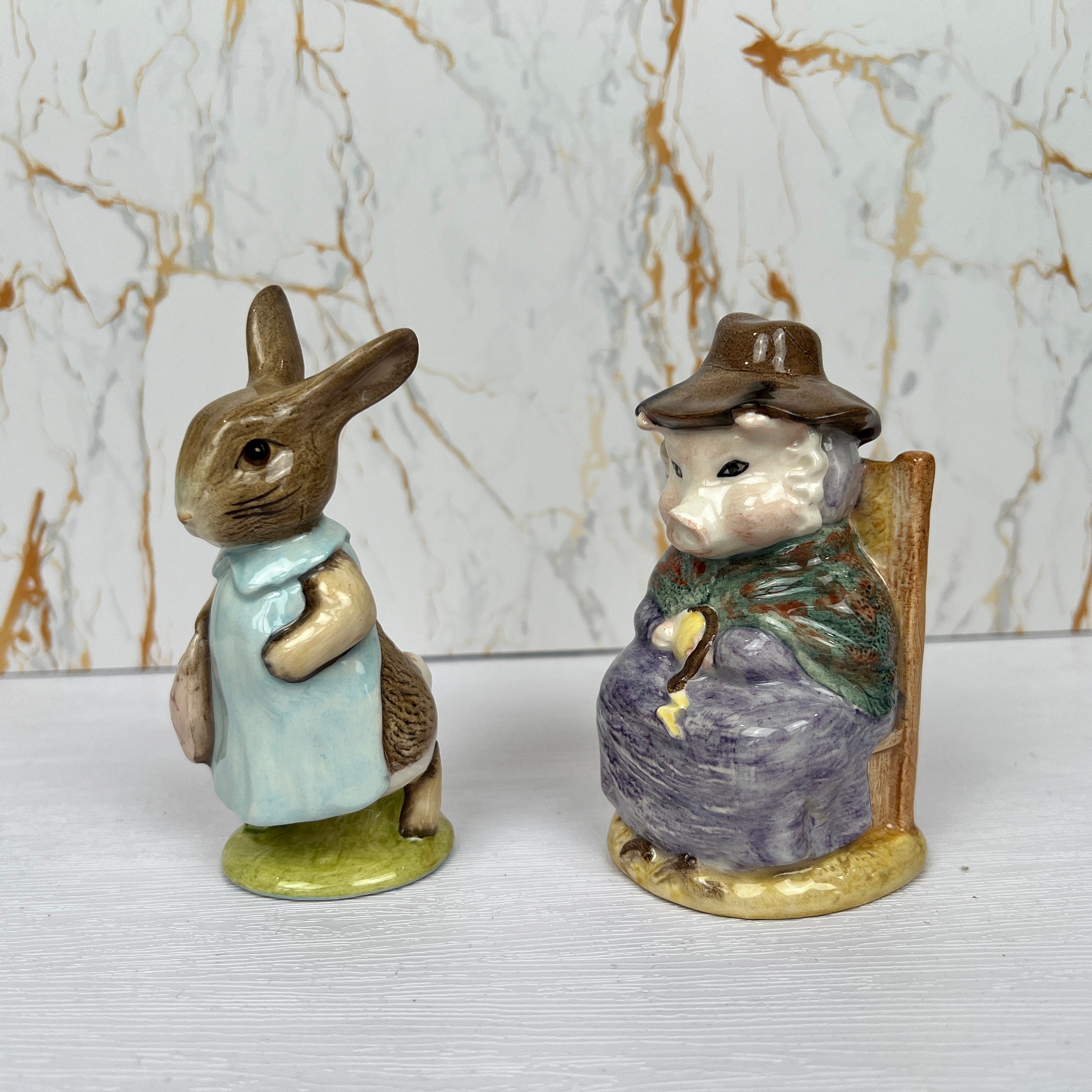 Beatrix Potter Figurines - Mrs. Flopsy Bunny & Pig, Royal Doulton Beswick