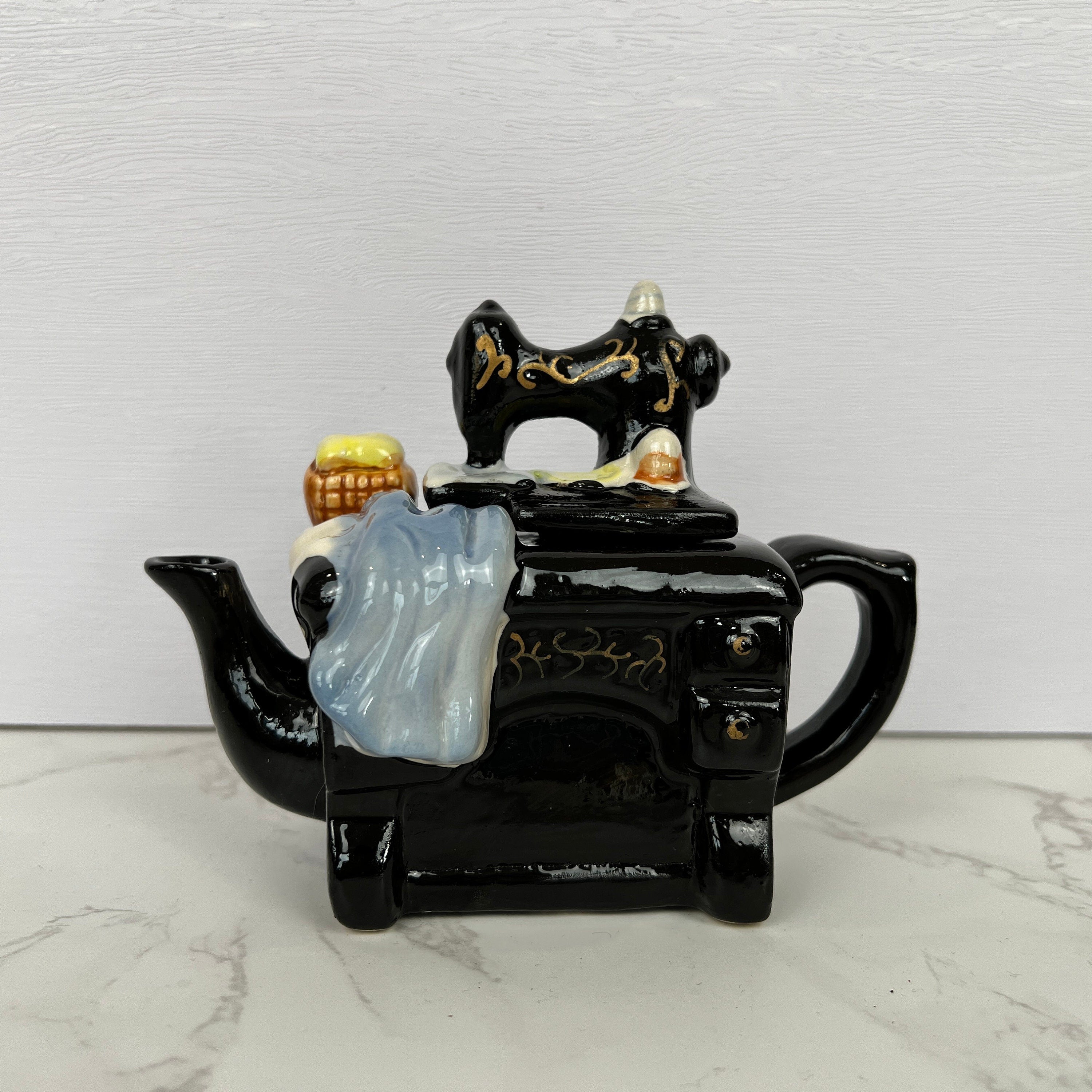 Small Porcelain Teapots, Miniature House Teapot, Sewing Machine Teapot, Vintage Kitchen Decor Collection