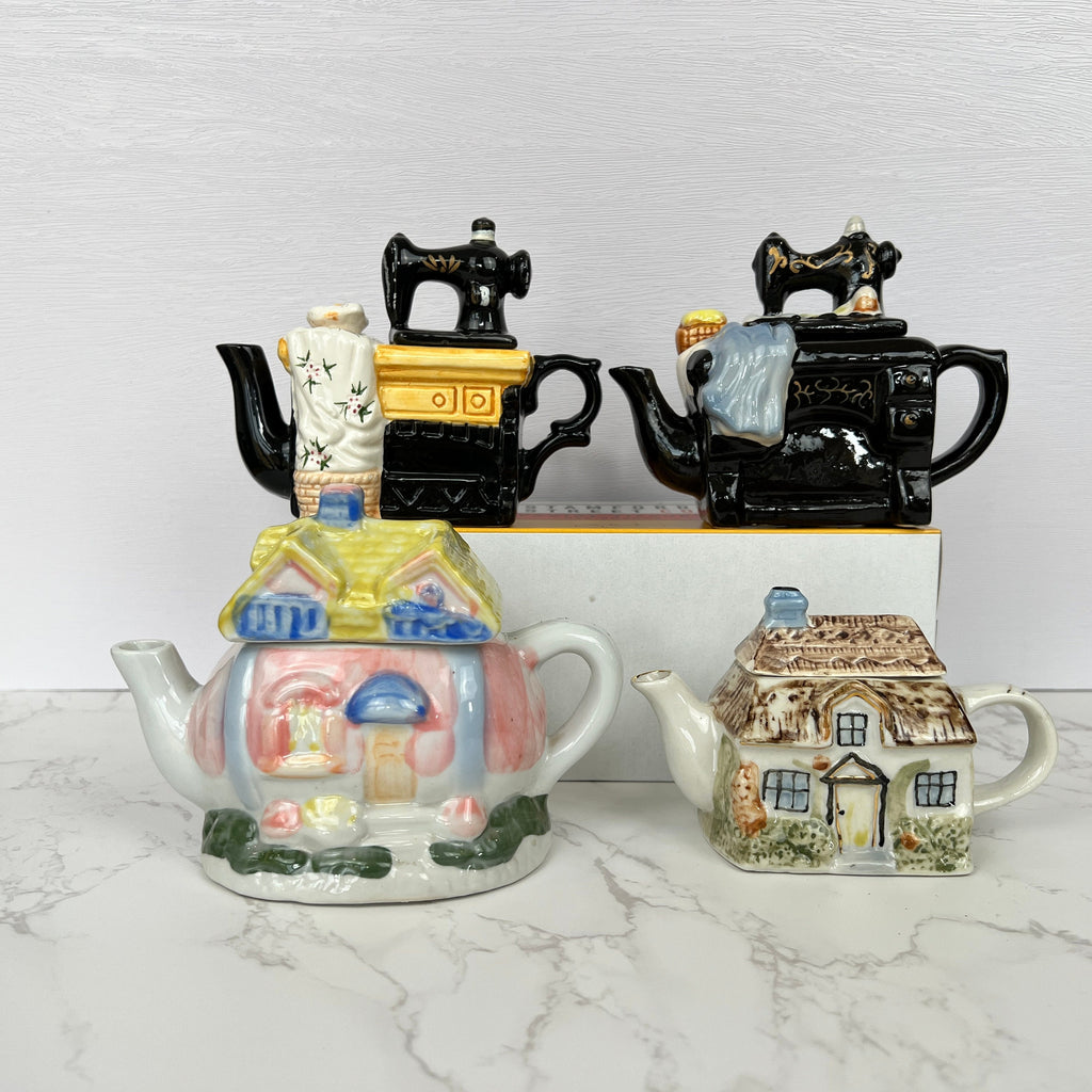 Small Porcelain Teapots, Miniature House Teapot, Sewing Machine Teapot, Vintage Kitchen Decor Collection