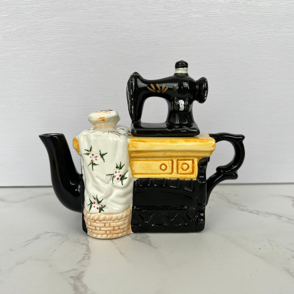 Small Porcelain Teapots, Miniature House Teapot, Sewing Machine Teapot, Vintage Kitchen Decor Collection