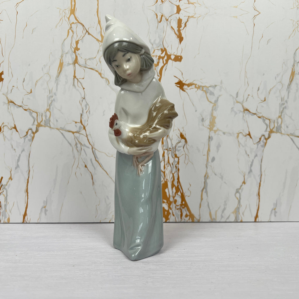 Lladro Porcelain Figurine Farm Girl with Rooster 4677
