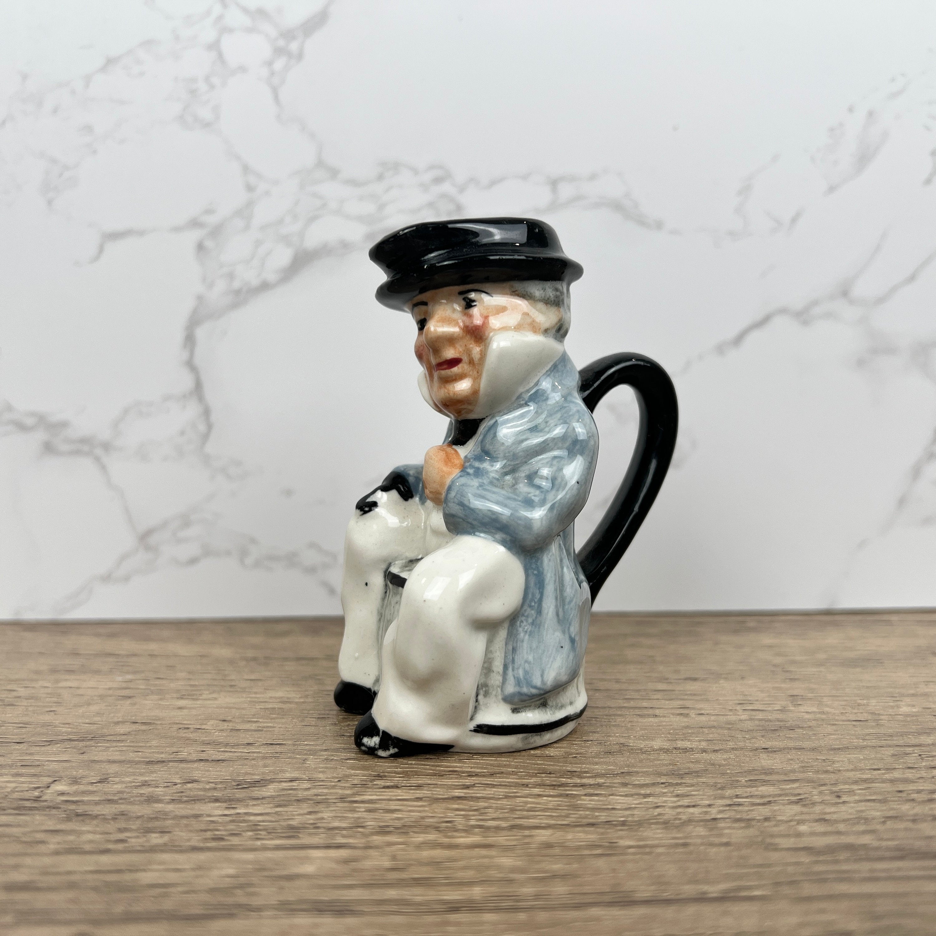 Miniature Vintage Toby Jug Mug Artone England Man Sitting Hook Hand High Glaze