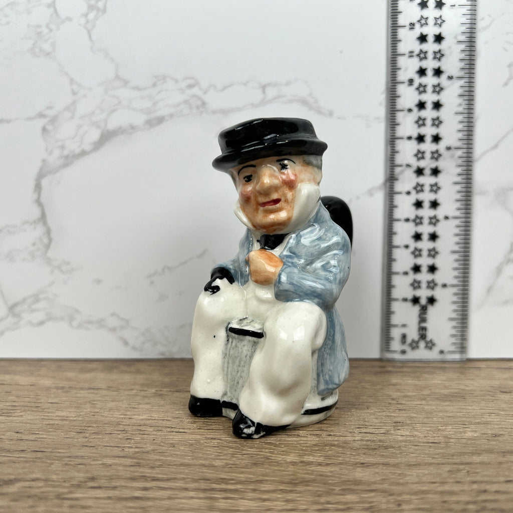 Miniature Vintage Toby Jug Mug Artone England Man Sitting Hook Hand High Glaze