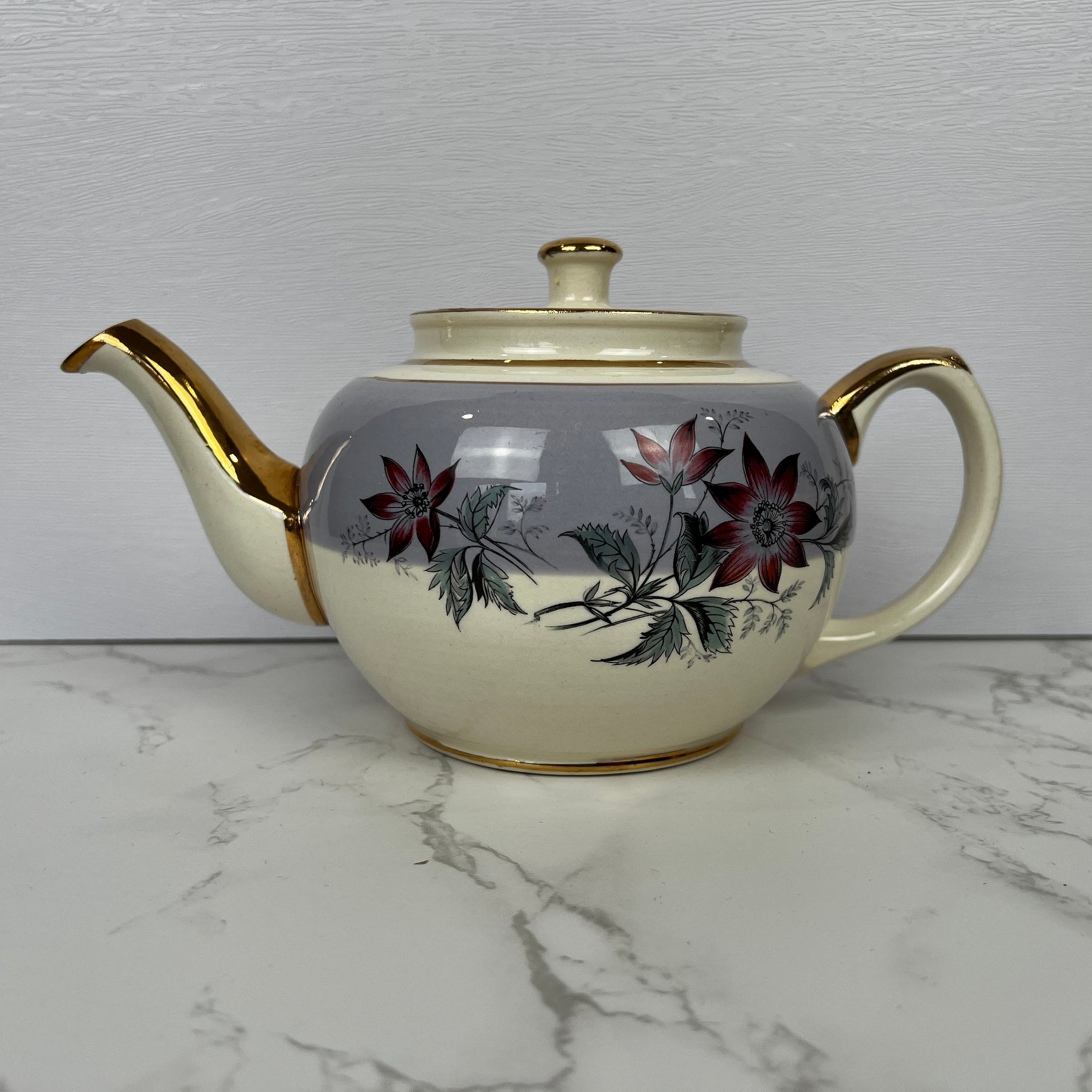 Vintage Sadler Teapot, Floral Lilac and Gold, Made in England