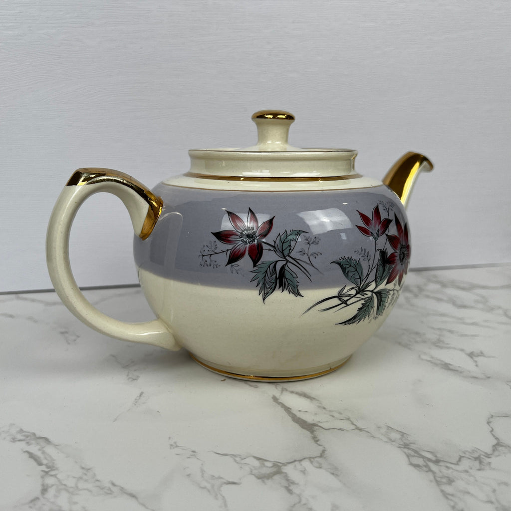 Vintage Sadler Teapot, Floral Lilac and Gold, Made in England