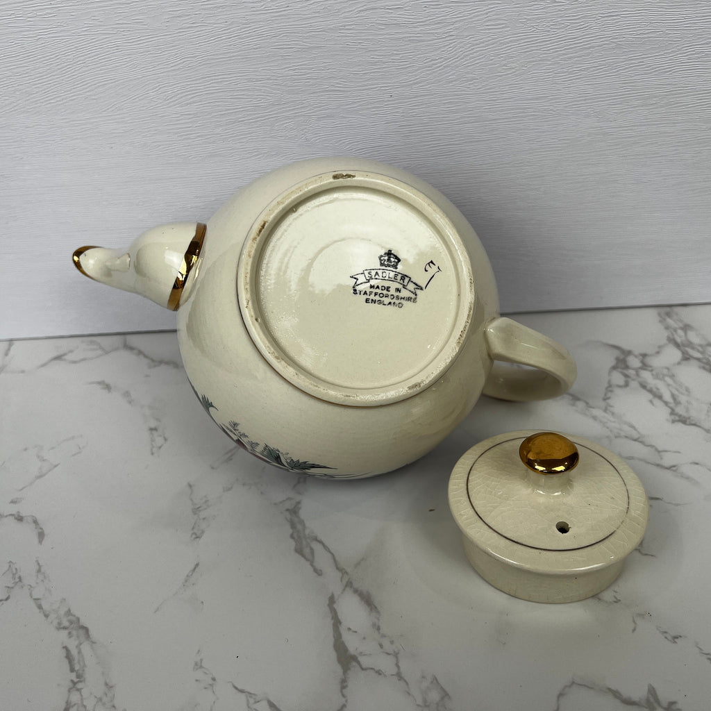 Vintage Sadler Teapot, Floral Lilac and Gold, Made in England