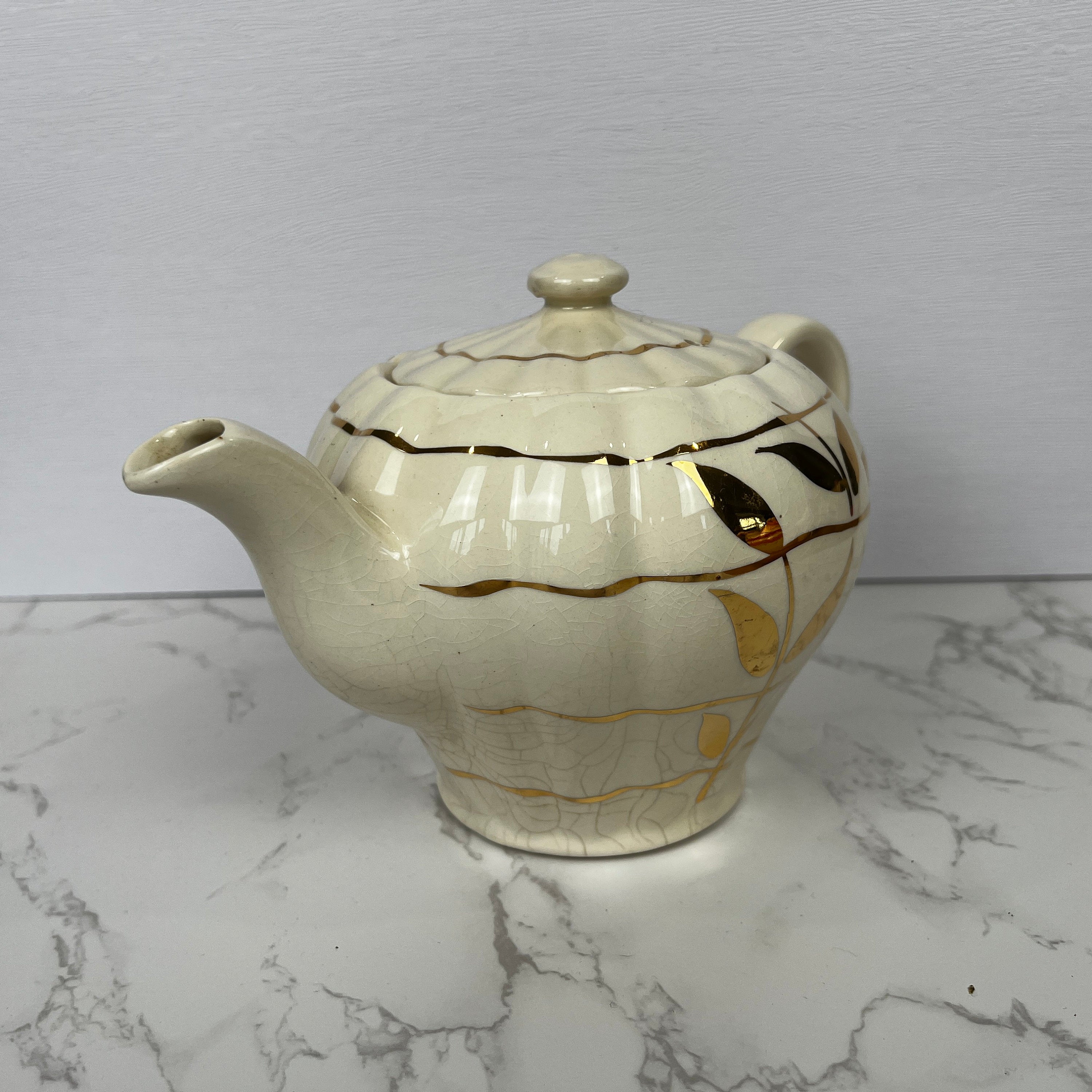 Vintage Sudlows Burslem Rita Teapot, Golden Floral Cream
