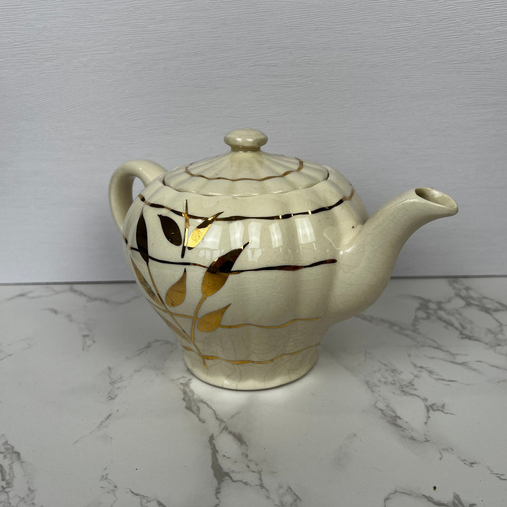 Vintage Sudlows Burslem Rita Teapot, Golden Floral Cream