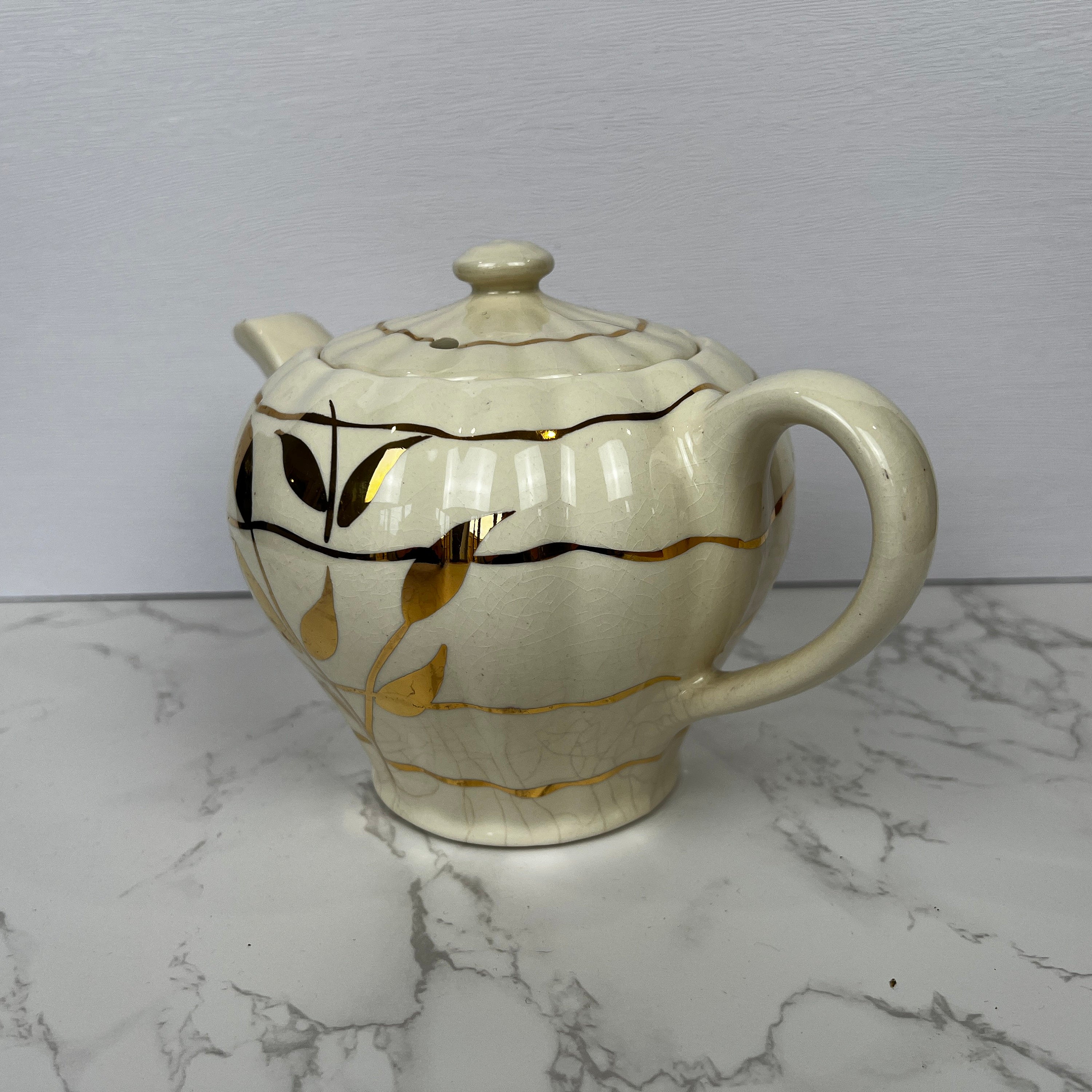 Vintage Sudlows Burslem Rita Teapot, Golden Floral Cream