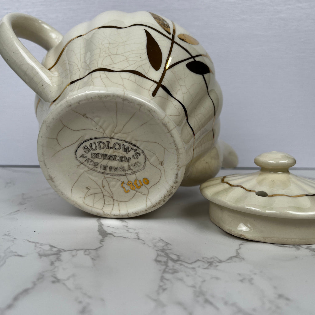 Vintage Sudlows Burslem Rita Teapot, Golden Floral Cream