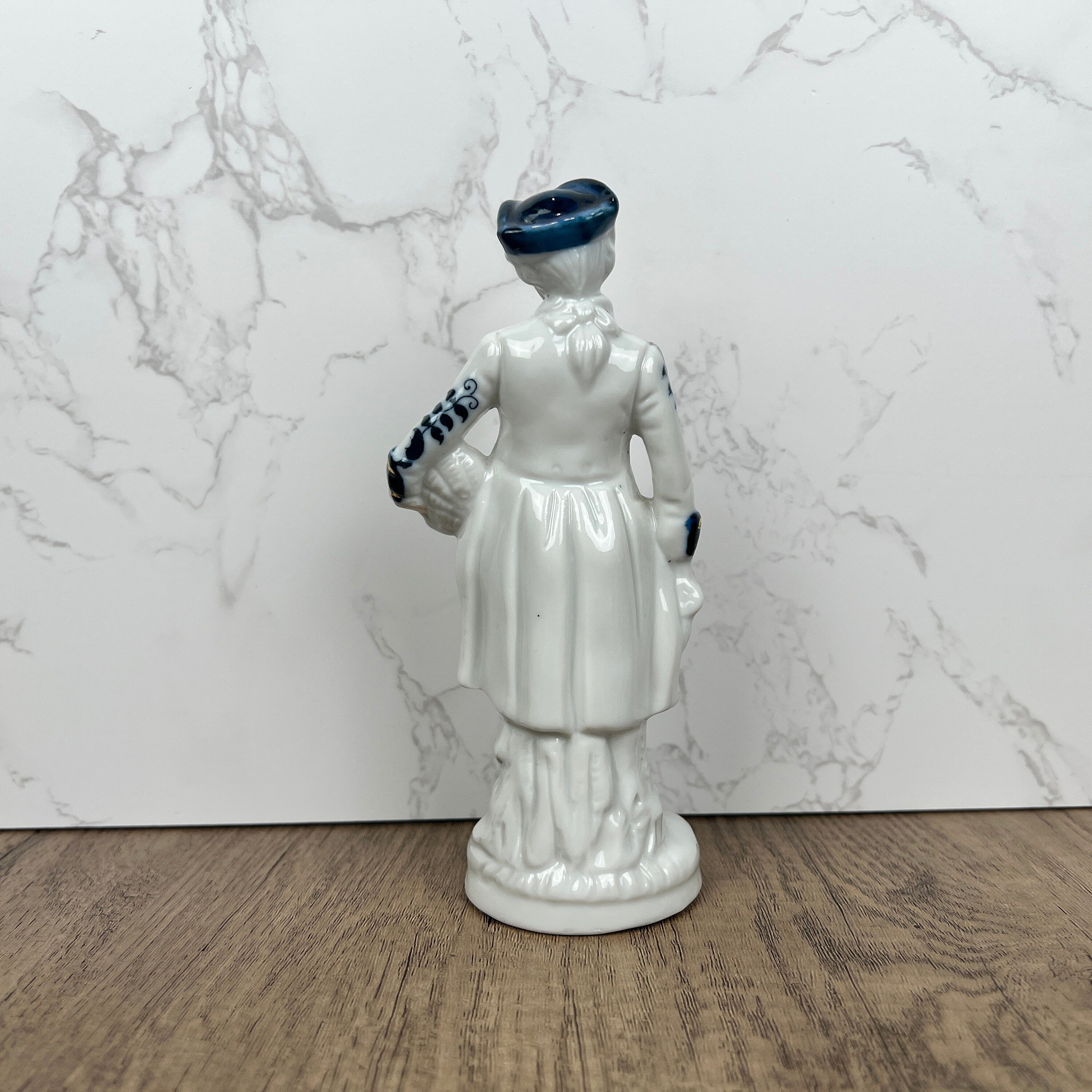 Vintage Victorian Style Porcelain Figurine, Man with Grapes, Collector's Ornament