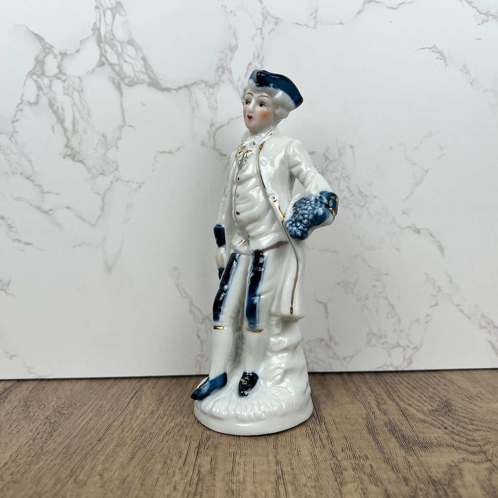 Vintage Victorian Style Porcelain Figurine, Man with Grapes, Collector's Ornament