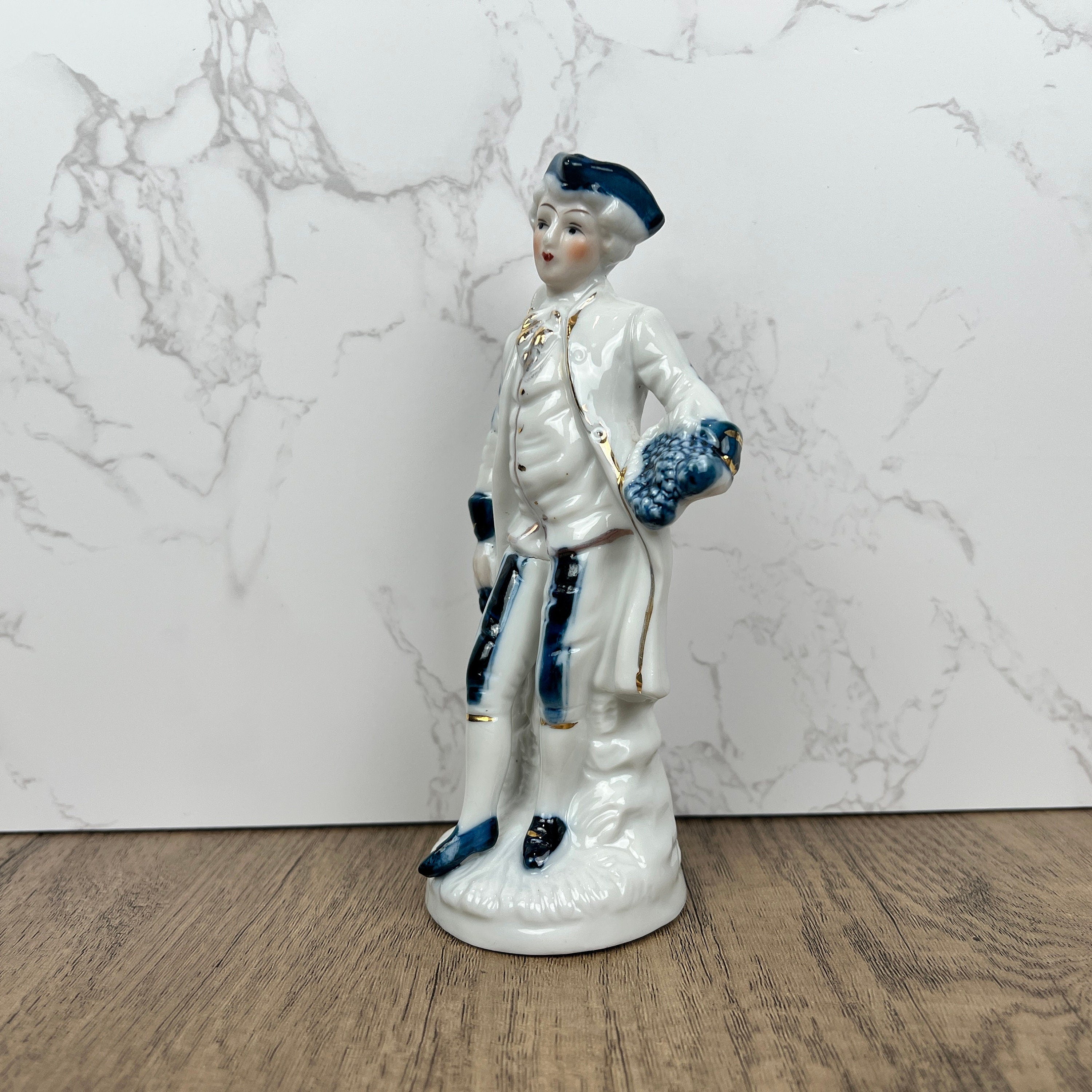 Vintage Victorian Style Porcelain Figurine, Man with Grapes, Collector's Ornament