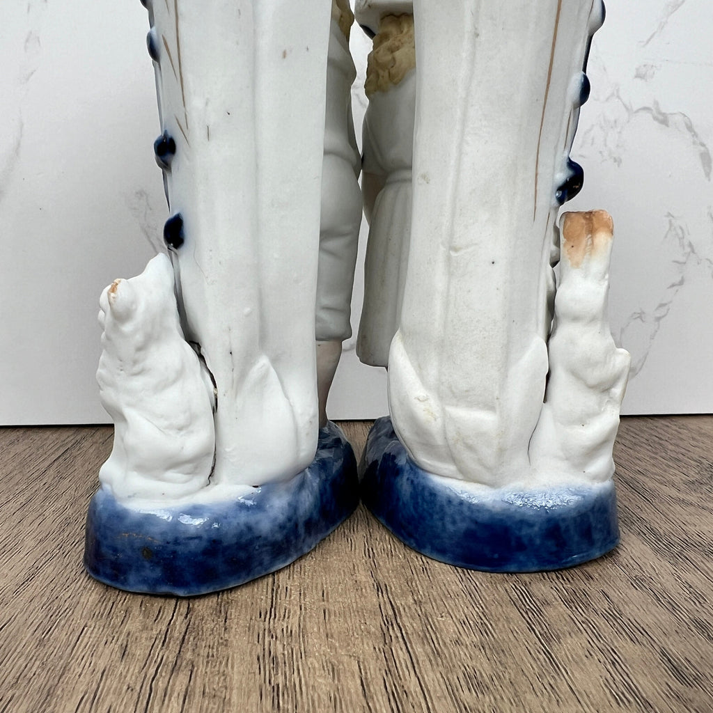 Vintage Porcelain Figurine Vase Pair, Boy and Girl with Animals