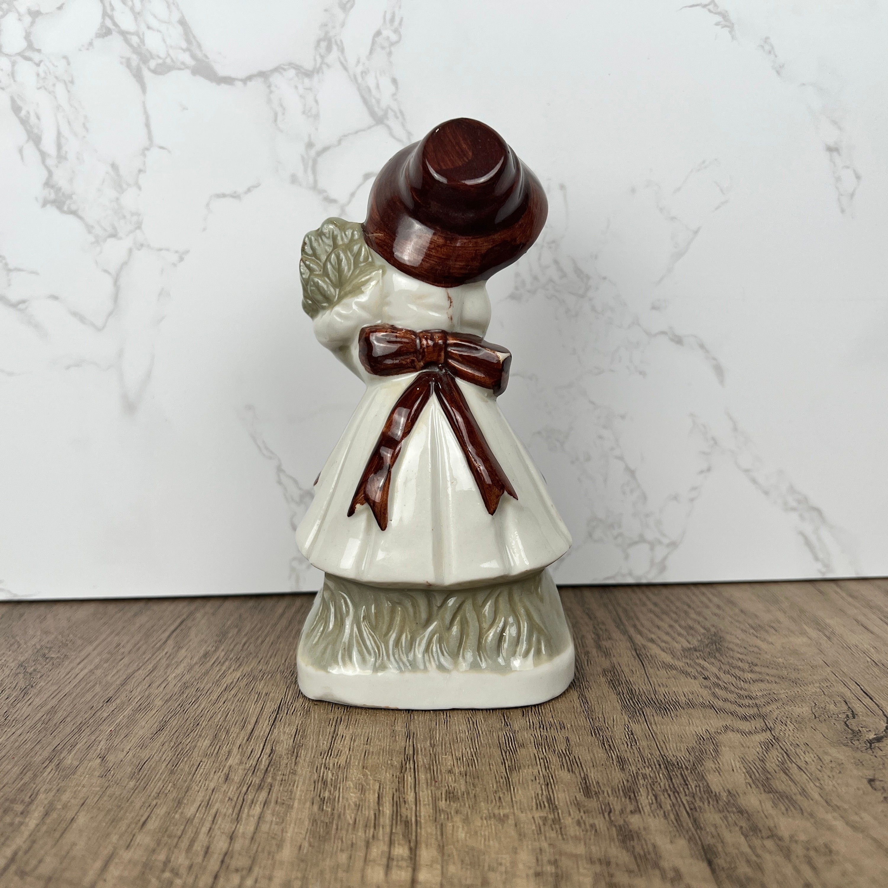 Vintage J.B.G. Porcelain Girl Figurine, London, Hand Painted Flowers