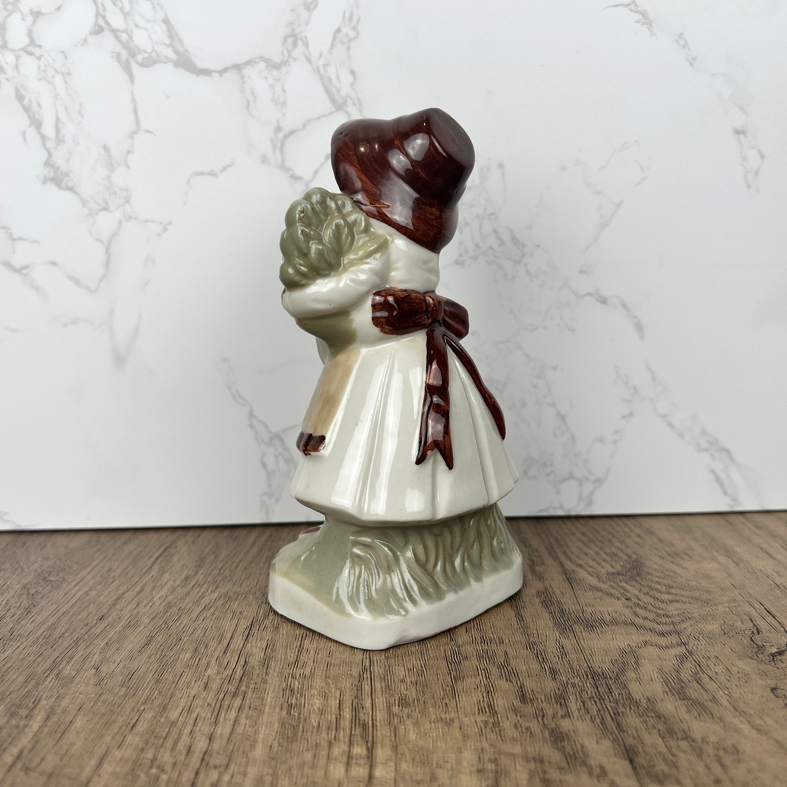 Vintage J.B.G. Porcelain Girl Figurine, London, Hand Painted Flowers