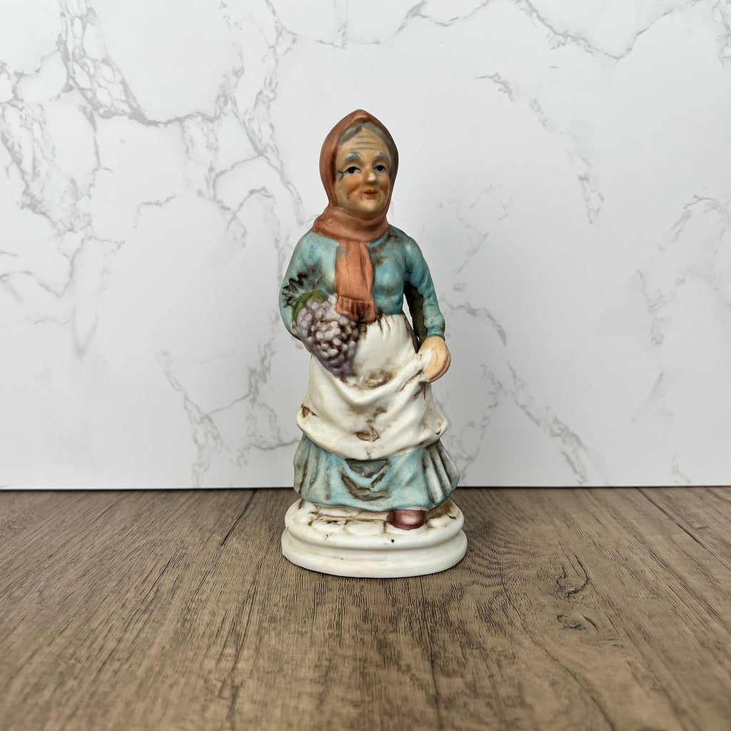 Vintage Old Woman with Grapes Figurine, Home Decor Gift