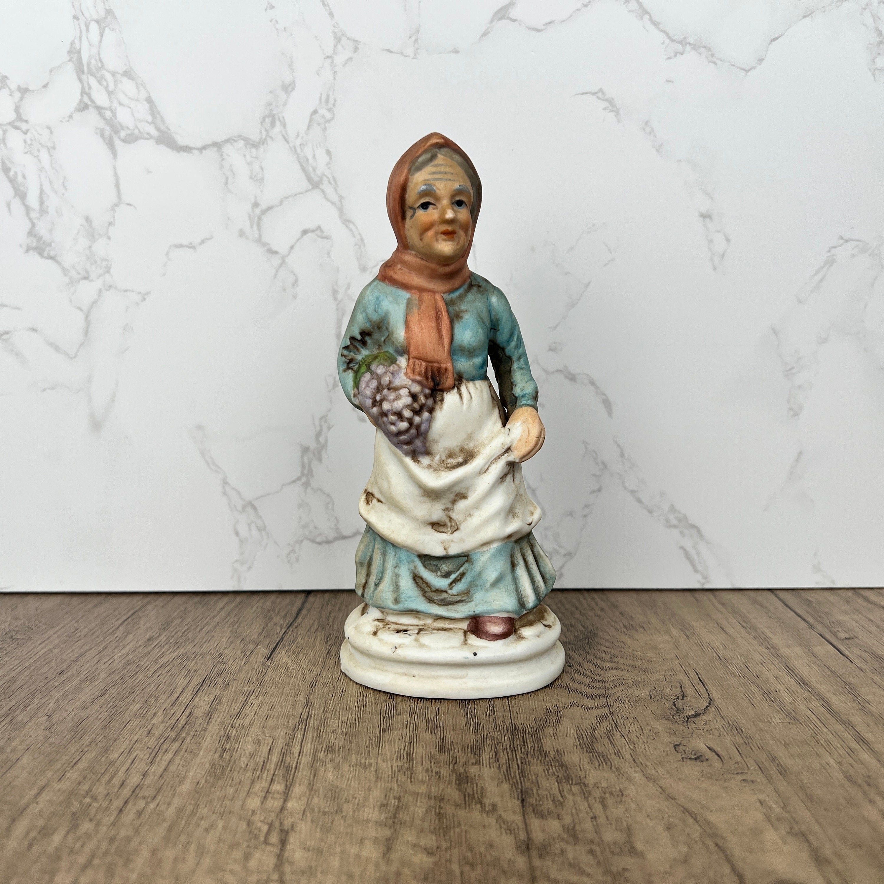 Vintage Old Woman with Grapes Figurine, Home Decor Gift