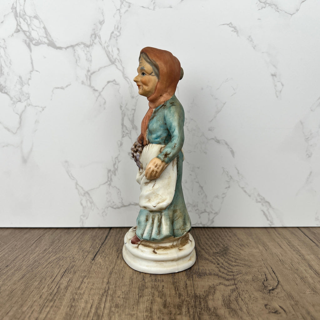 Vintage Old Woman with Grapes Figurine, Home Decor Gift