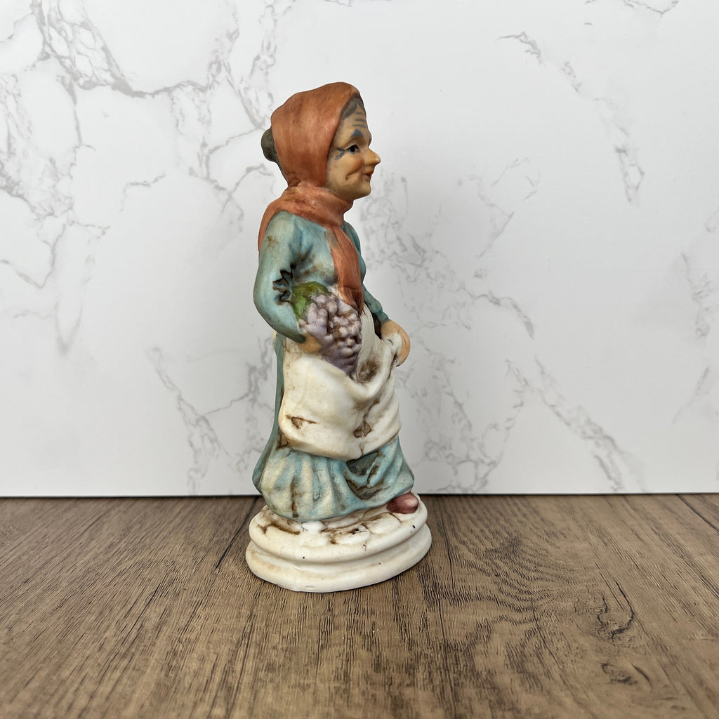 Vintage Old Woman with Grapes Figurine, Home Decor Gift