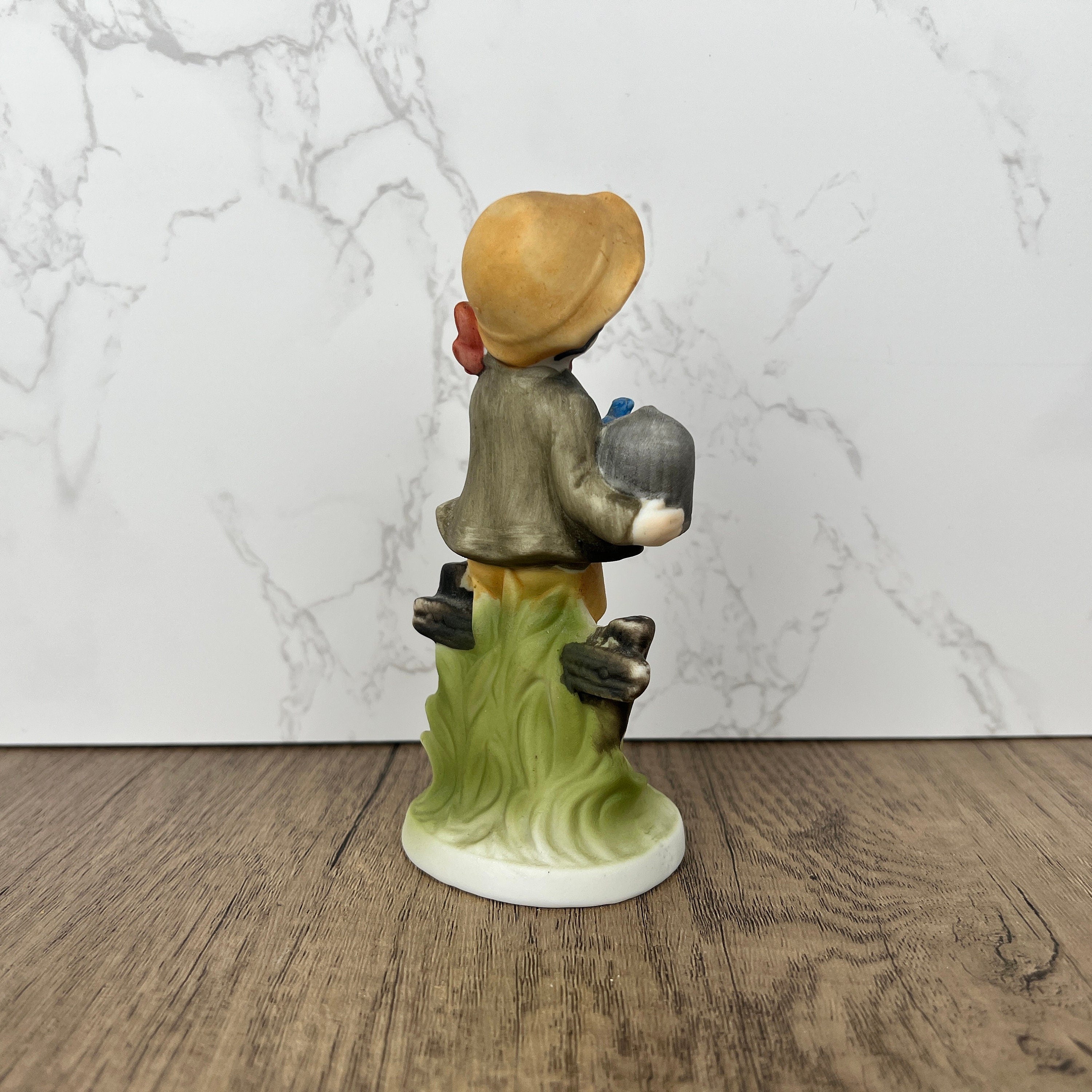 Hummel Style Boy with Bluebird and Cage, Vintage Porcelain Figurine