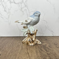 Ceramic Bird on Log Figurine, Table Decoration Figures, Porcelain Handmade Animal Figurine