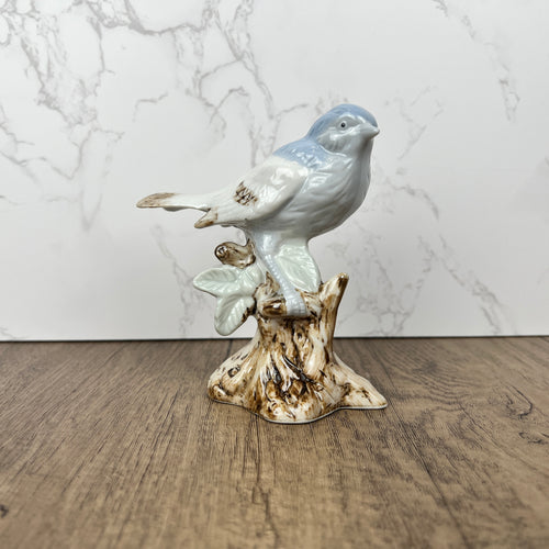 Ceramic Bird on Log Figurine, Table Decoration Figures, Porcelain Handmade Animal Figurine