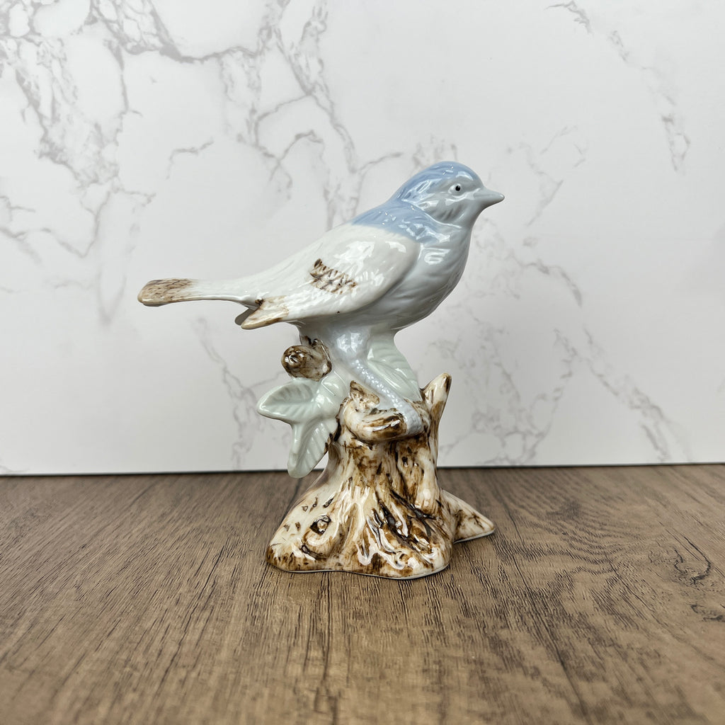 Ceramic Bird on Log Figurine, Table Decoration Figures, Porcelain Handmade Animal Figurine