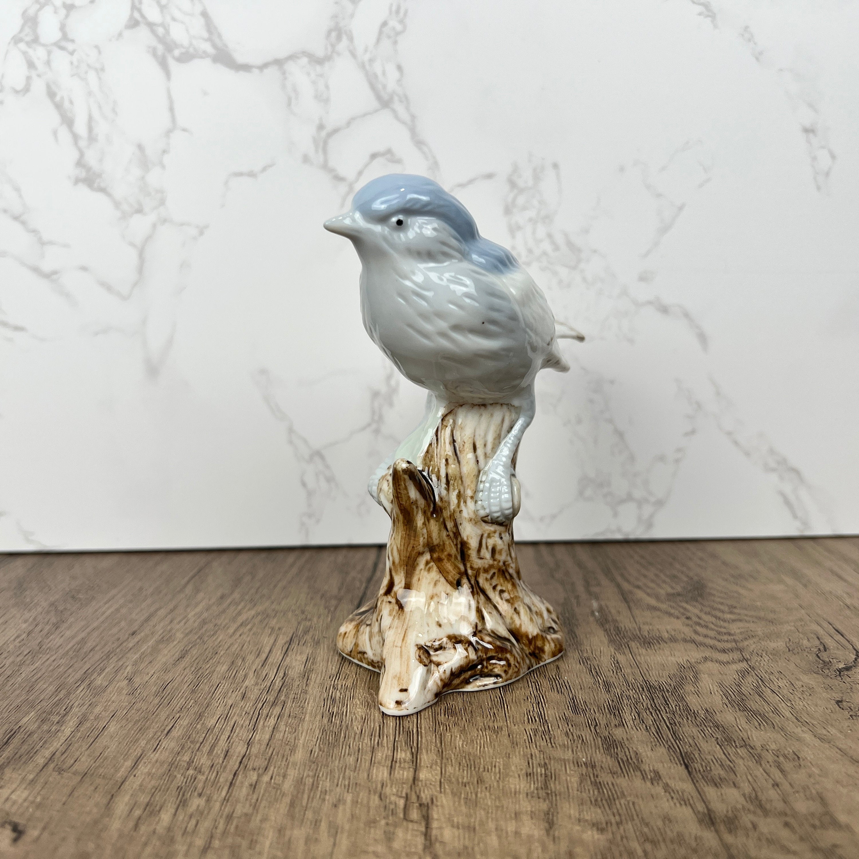 Ceramic Bird on Log Figurine, Table Decoration Figures, Porcelain Handmade Animal Figurine